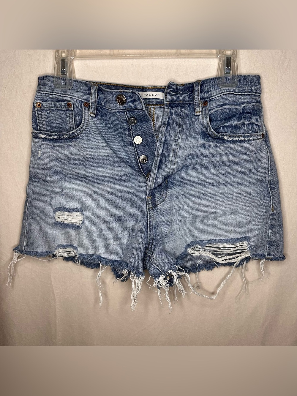 Coastal Cowgirl Shorts PacSun High Rise Blue Denim Distressed Button Fly Size 26